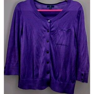 GAP Purple Button Front Cardigan Women’s L Y2K Preppy Soft Knit Pocket EUC
